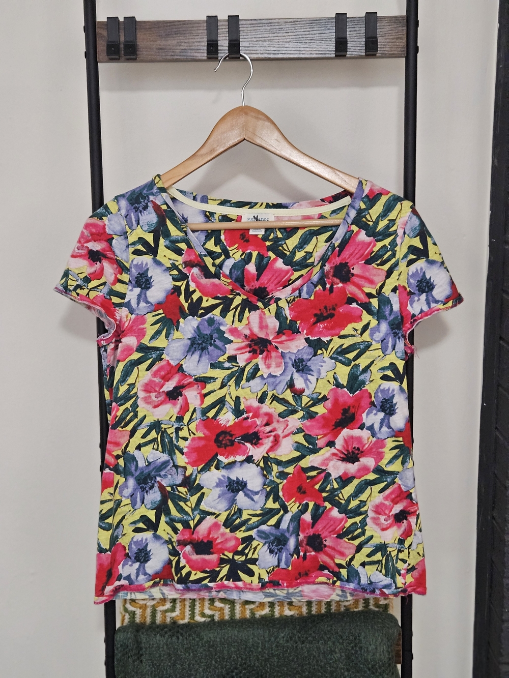 Sundance V-Neck Floral Short Sleeve Tee in Yellow, Pink & Purple
